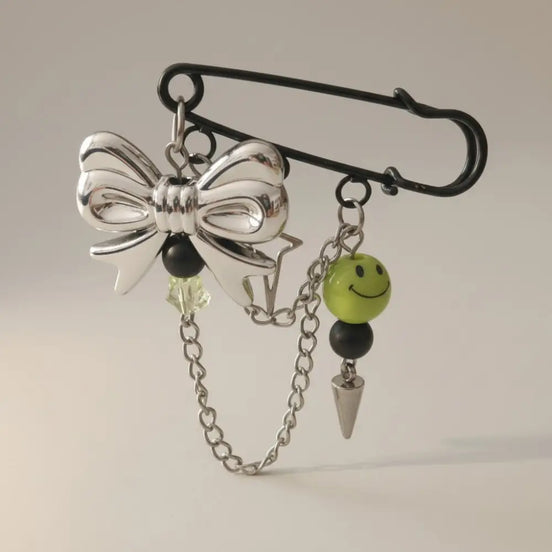 Kawaii Magic – Matcha Smiley Brooch Pin-Green - Sicherheitsnadel Brosche