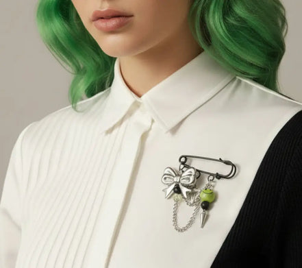 Kawaii Magic – Matcha Smiley Brooch Pin-Green - Sicherheitsnadel Brosche