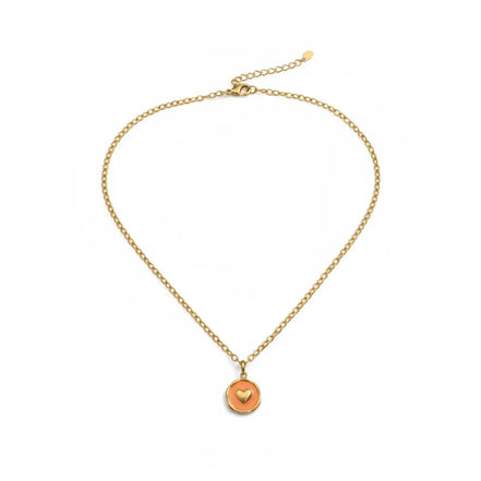Orangefarbener Herzanhänger mit goldener Edelstahlkette