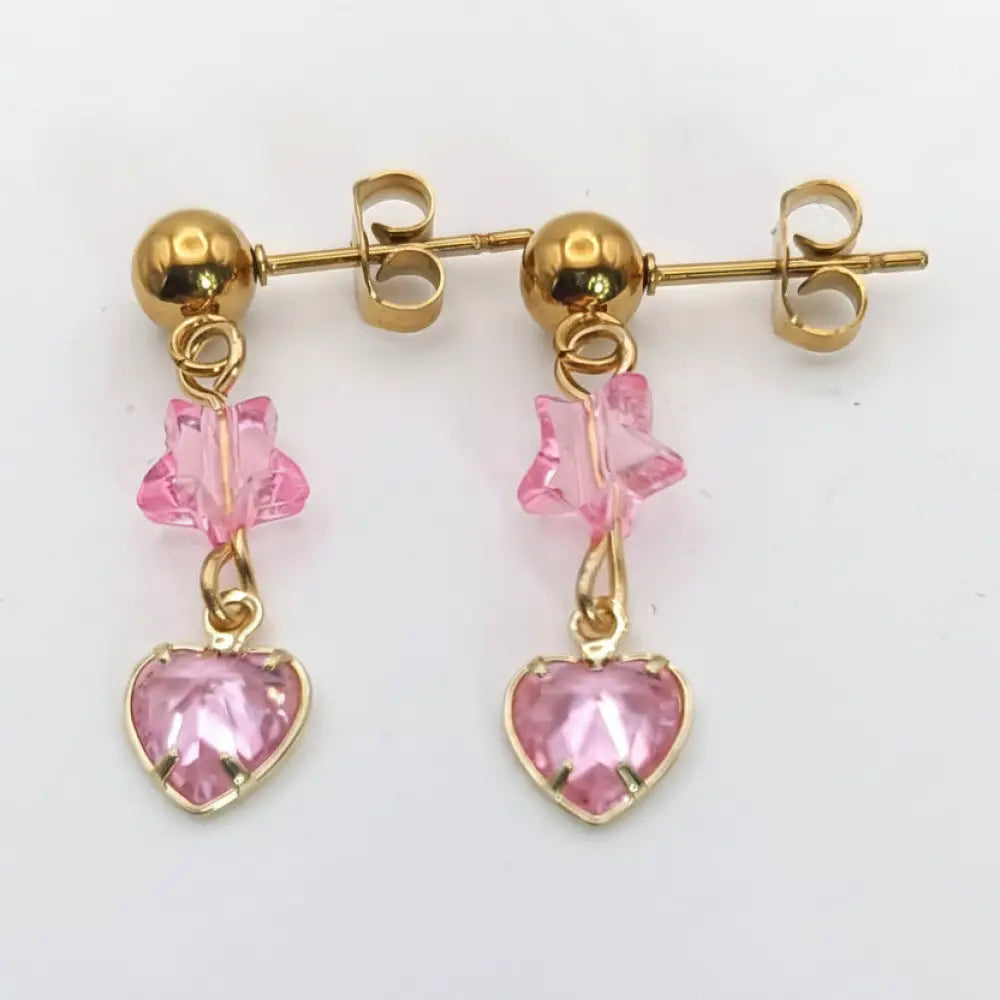 Pinky Little Heart Earrings-Edelstahl Gold - Ohrringe