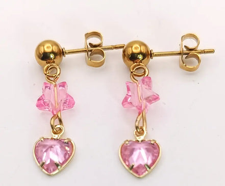 Pinky Little Heart Earrings-Edelstahl Gold - Ohrringe