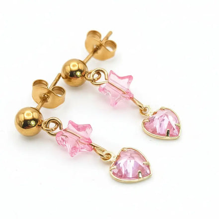 Pinky Little Heart Earrings-Edelstahl Gold - Ohrringe