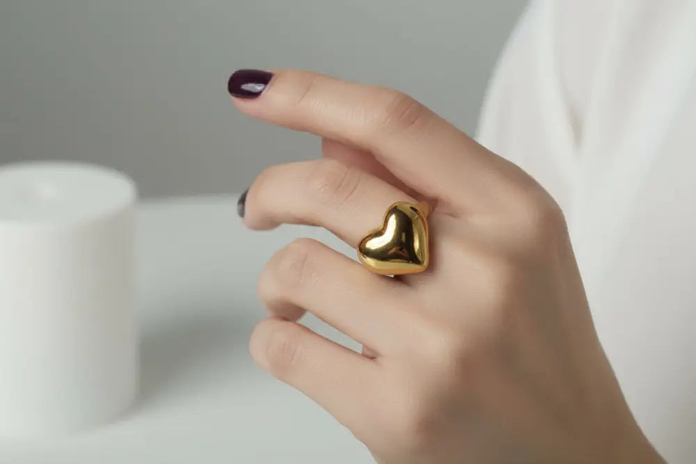 Solvaris-Golden Heart Embrace Ring-Edelstahl Gold & Silver - Ringe