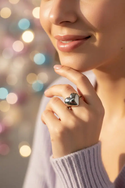 Solvaris-Golden Heart Embrace Ring-Edelstahl Gold & Silver - Ringe