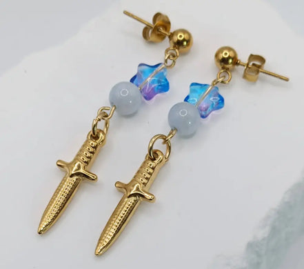 Blau Gold Edelsathl Ohrringe