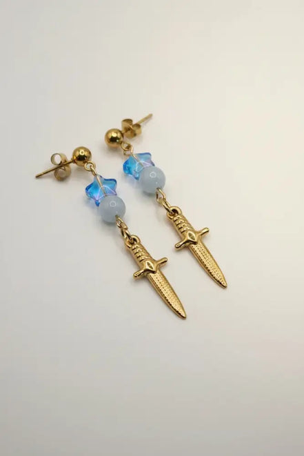 Solvaris-Hero the Blue Sword Earrings-Edelstahl Gold - Ohrringe
