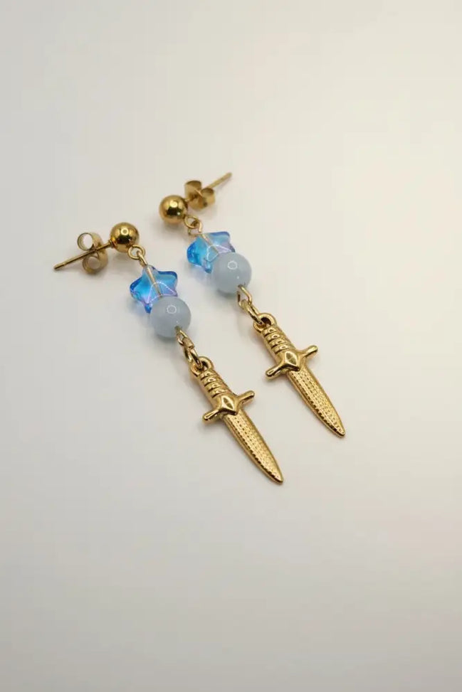 Solvaris-Hero the Blue Sword Earrings-Edelstahl Gold - Ohrringe