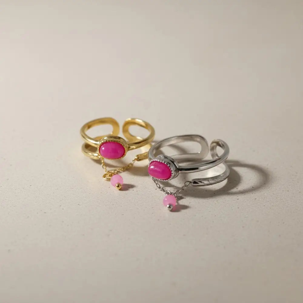 Solvaris-Magenta Aura Stone Ring – Edelstahl Gold & Silver - Ringe