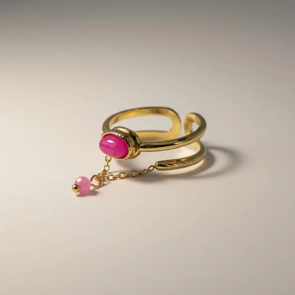 Solvaris-Magenta Aura Stone Ring – Edelstahl Gold & Silver - Gold - Ringe