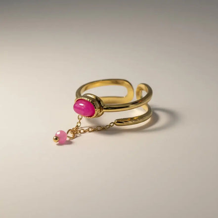 Solvaris-Magenta Aura Stone Ring – Edelstahl Gold & Silver - Gold - Ringe