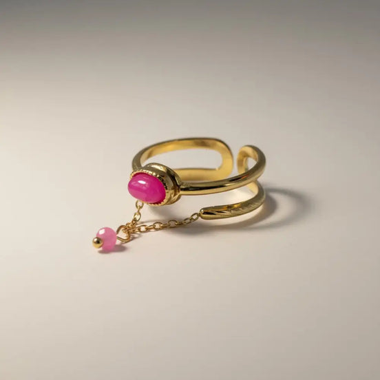 Solvaris-Magenta Aura Stone Ring – Edelstahl Gold & Silver - Gold - Ringe