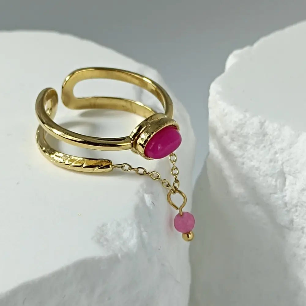 Solvaris-Magenta Aura Stone Ring – Edelstahl Gold & Silver - Ringe