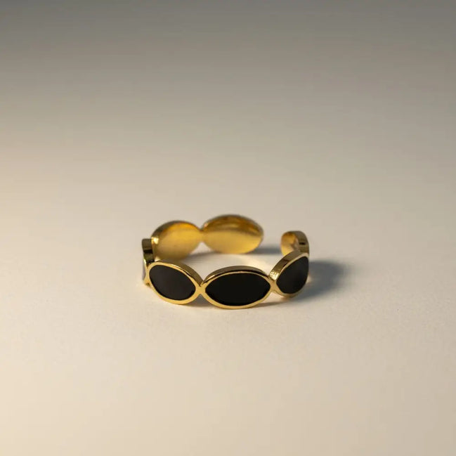 Solvaris-Midnight Oval Enamel Ring-Edelstahl Gold - Ringe