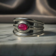 Solvaris-Mystic Magenta Stone Ring – Edelstahl Silver - Ringe