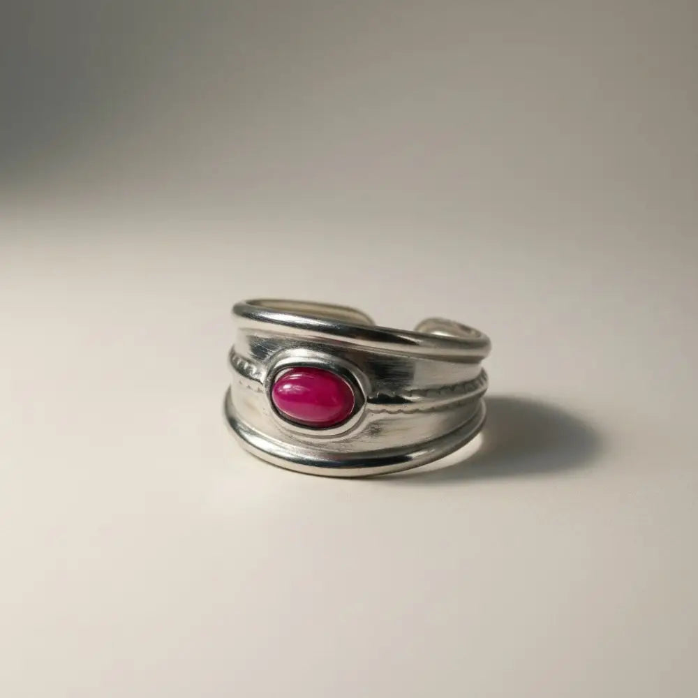 Solvaris-Mystic Magenta Stone Ring – Edelstahl Silver - Ringe