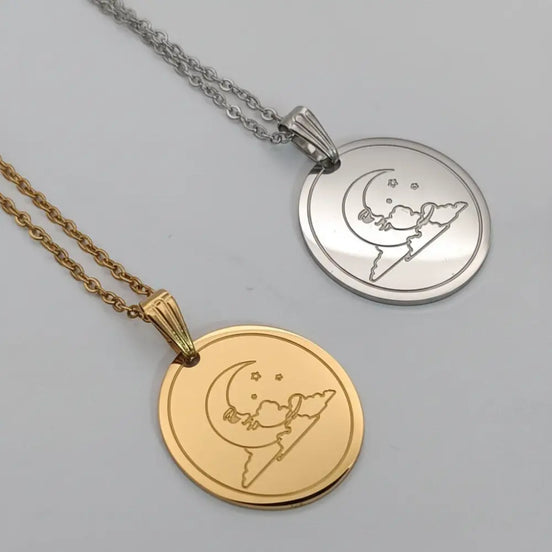  Rostfrei Stahl Anhänger Mond und gold & silber edelstahl kette