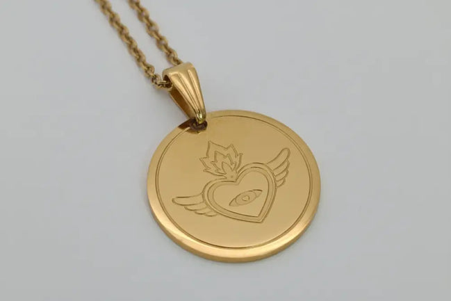 Heilige Herz Edelstahl Anhanger und Gold Edelstahl Kette