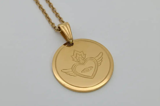 Heilige Herz Edelstahl Anhanger und Gold Edelstahl Kette