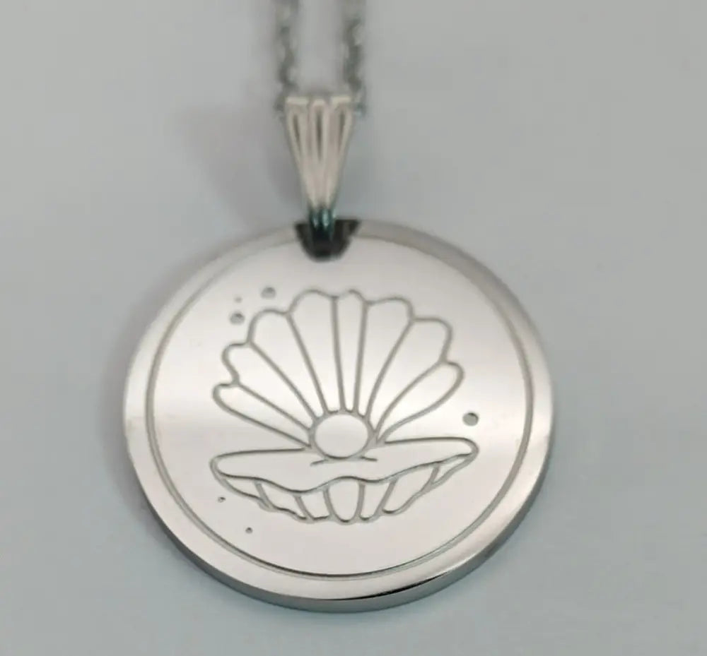 Muschel edelstahl anhanger und silber edelstahl kette