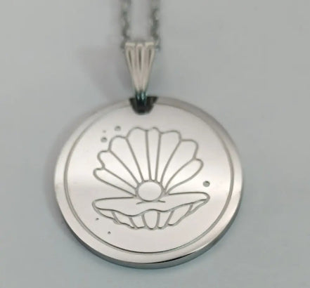 Muschel edelstahl anhanger und silber edelstahl kette