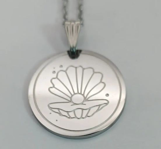 Muschel edelstahl anhanger und silber edelstahl kette