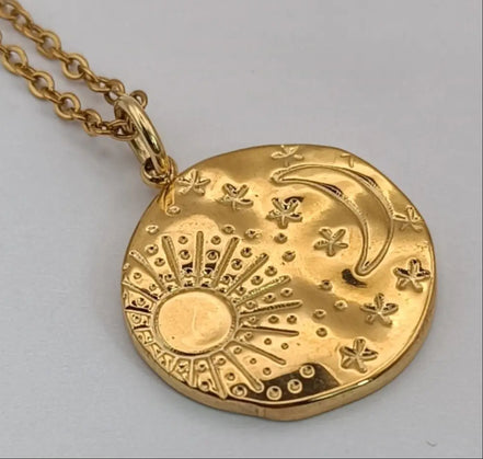 Edelstahl-Sonnenanhänger mit Goldkette